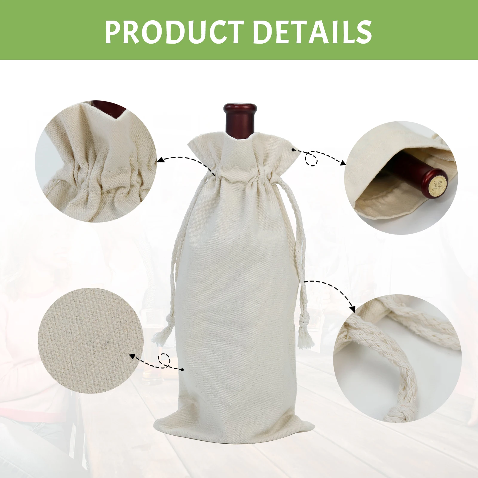 High Quality White Cotton Red Wine Canvas Dust Bag for Wedding Drawstring Pouch Plain Tote Bag Cotton with Logo Printing