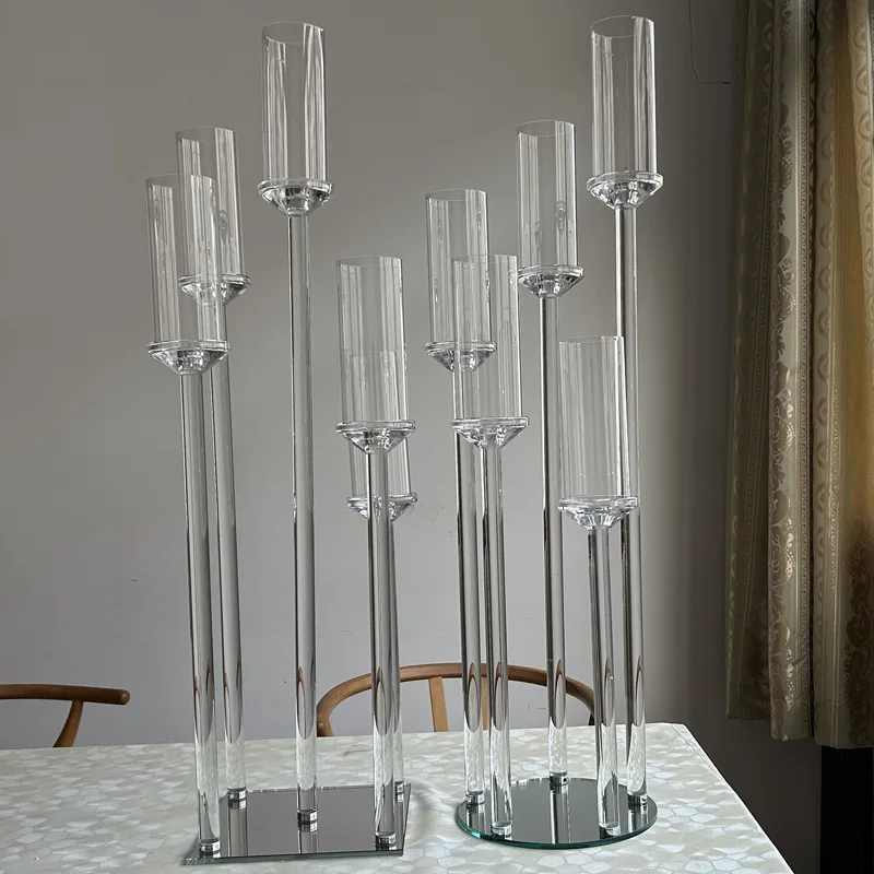 Акриловые СВАДЕБНЫЕ КАНДЕЛЯБРЫ прозрачные 5-рычажные круглые хрустальные подсвечники для свадьбы