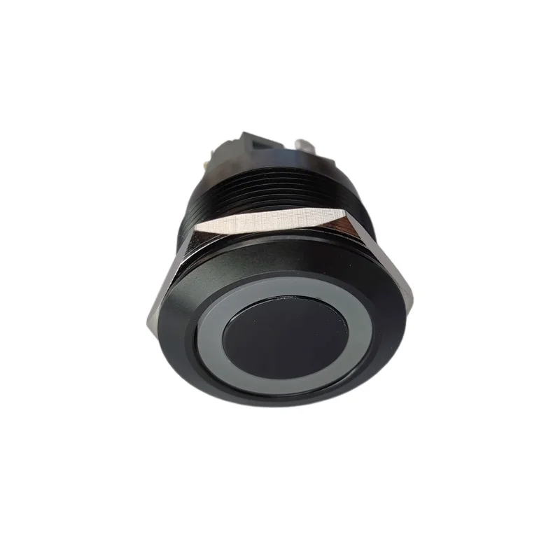Waterproof 25mm Black Body Metal Push Button Switch Flat Head 1NO1NC RGB Ring LED illuminated Momentary Metal Push Switch Button