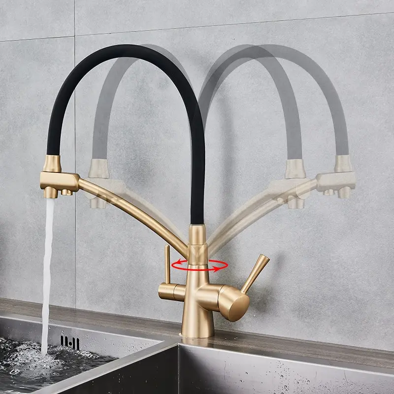 Hot and Cold Pure Water Mixer Tap pull out 3 way Kitchen Purification Flexible Rotated Dual Spout Filter Kitchen Faucet