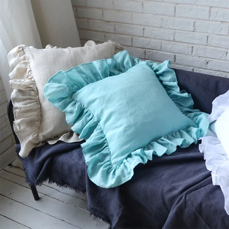Hot selling Linen Fabric Ruffled linen pillowcase decorative pillowcases For home