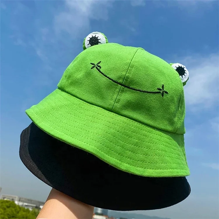 Wide Brim Fisherman Cap Cute Frog parents Summer Bucket Sun Hat for Women