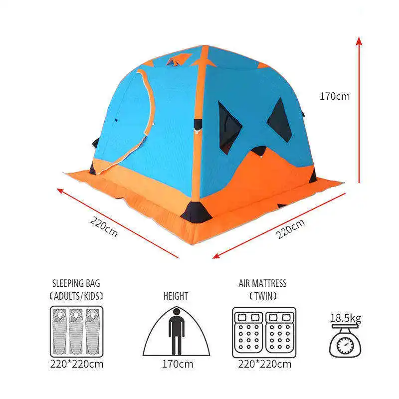 ice Fishing Tent ice Fishing shelter Insulated 5-8 Person Hexagonal Warm and Thickened Ice Fishing Tent with Chimney Vent