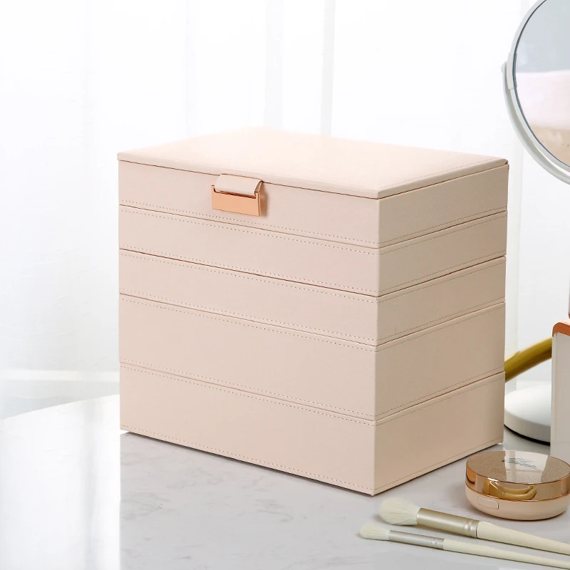 Luxury PU dresser vanity multi-drawers necklace rings storage tray stackable woman leather jewelry drawers storage organizer
