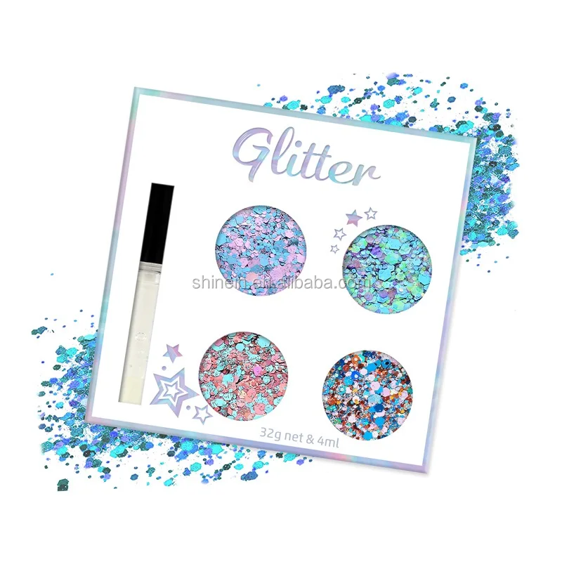 Wholesale Hologrpainting Hair Face Body Cosmetics Glitter Shimmer Eye Glitter with Glitter Fix Gel Eye Shadow Powder PET Dry