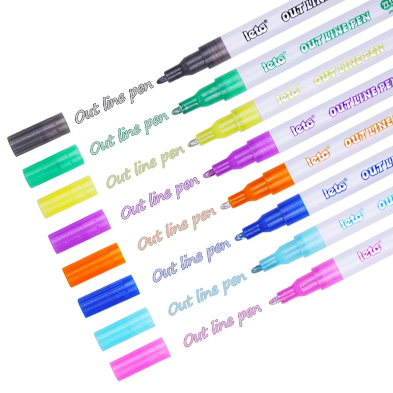 8/12/24 colors Double Line Paint for Gift Cards Rock Painting DIY Photo Album Scrapbook Crafts Outline Metallic Marker Pens