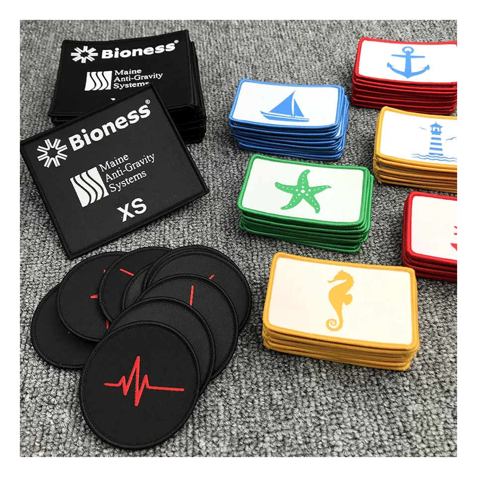 Custom Garment Brand LOGO Fabric Woven Patch Velcroes on Jeans Caps Bags Hook and Loop Embroidered Badges Sew on Clothing