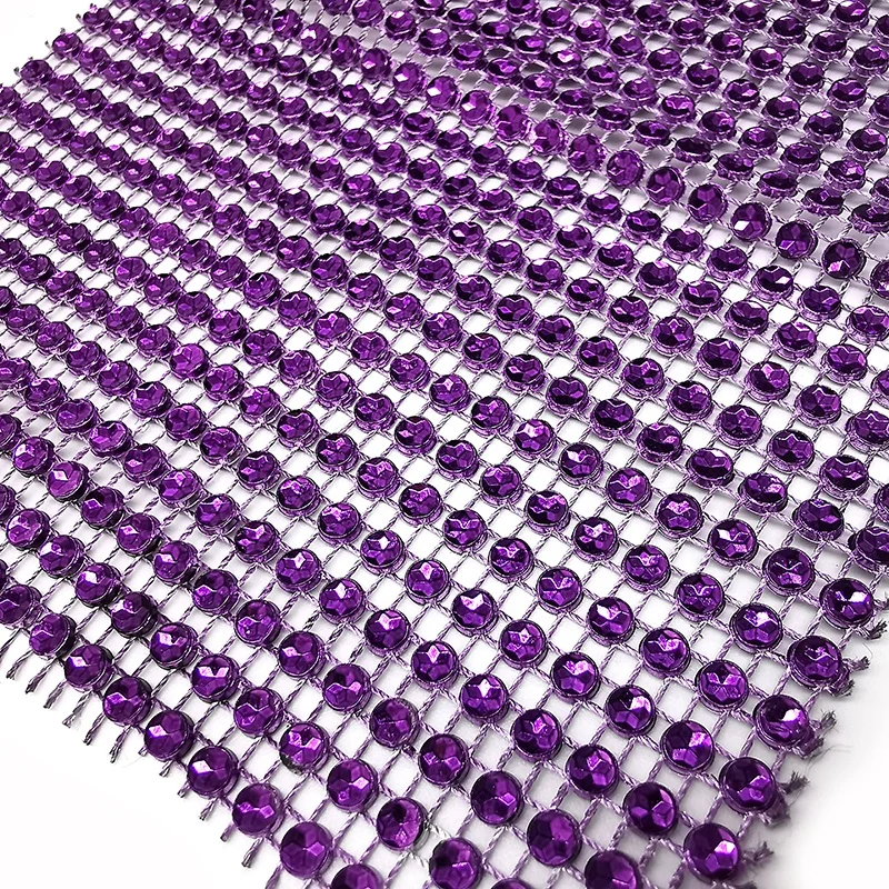 wholesale 24row Deep purple diamond mesh wrap trimming rhinestone plastic ribbon trim for wedding party craft decoration