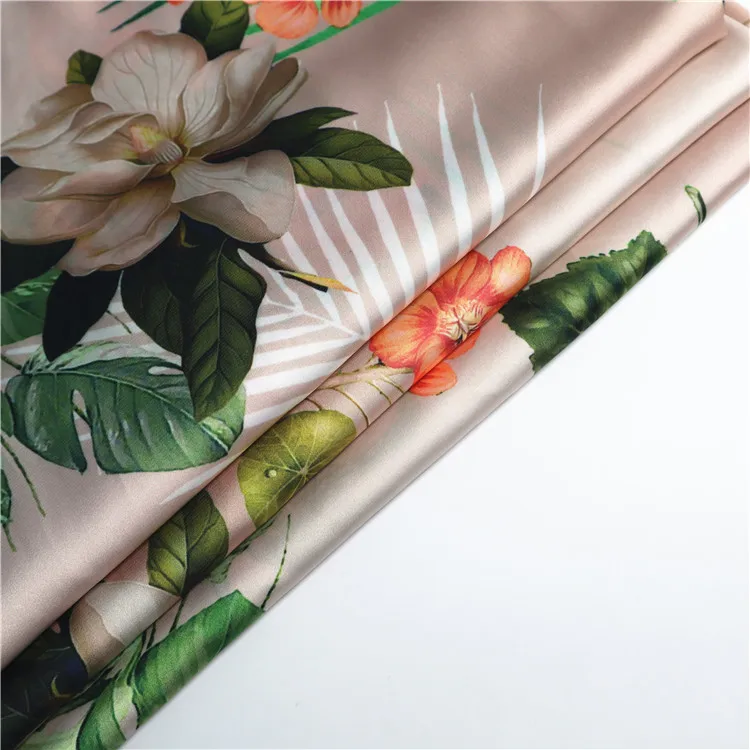 
Custom floral print on fabric service 100% polyester satin fabric for pajamas  (1600079299952)