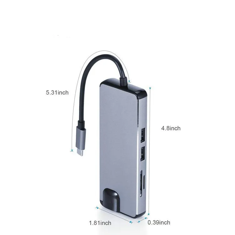 8-in-1 USB C Docking Station Type-C To Hdtv Vga SD Card Reader 100M Gigabit Network Card Multifunction USB 3.0 Usb hub Adapter