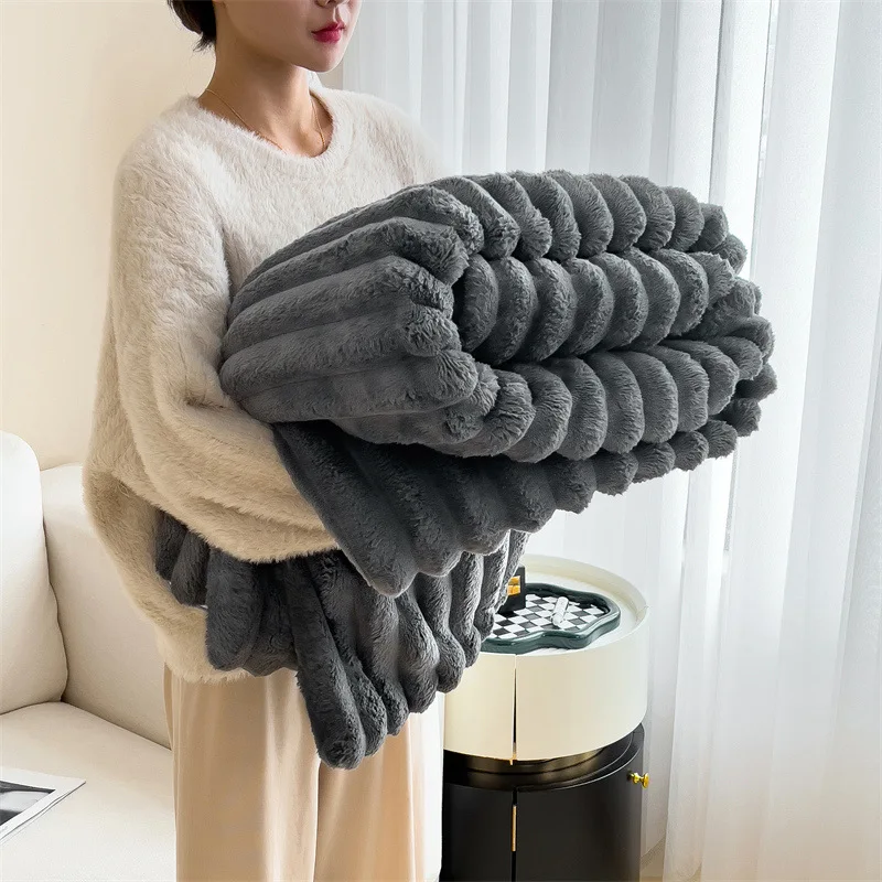 Thickened simple premium blanket milk cashmere Rex rabbit blanket four seasons fur bed cover blanket