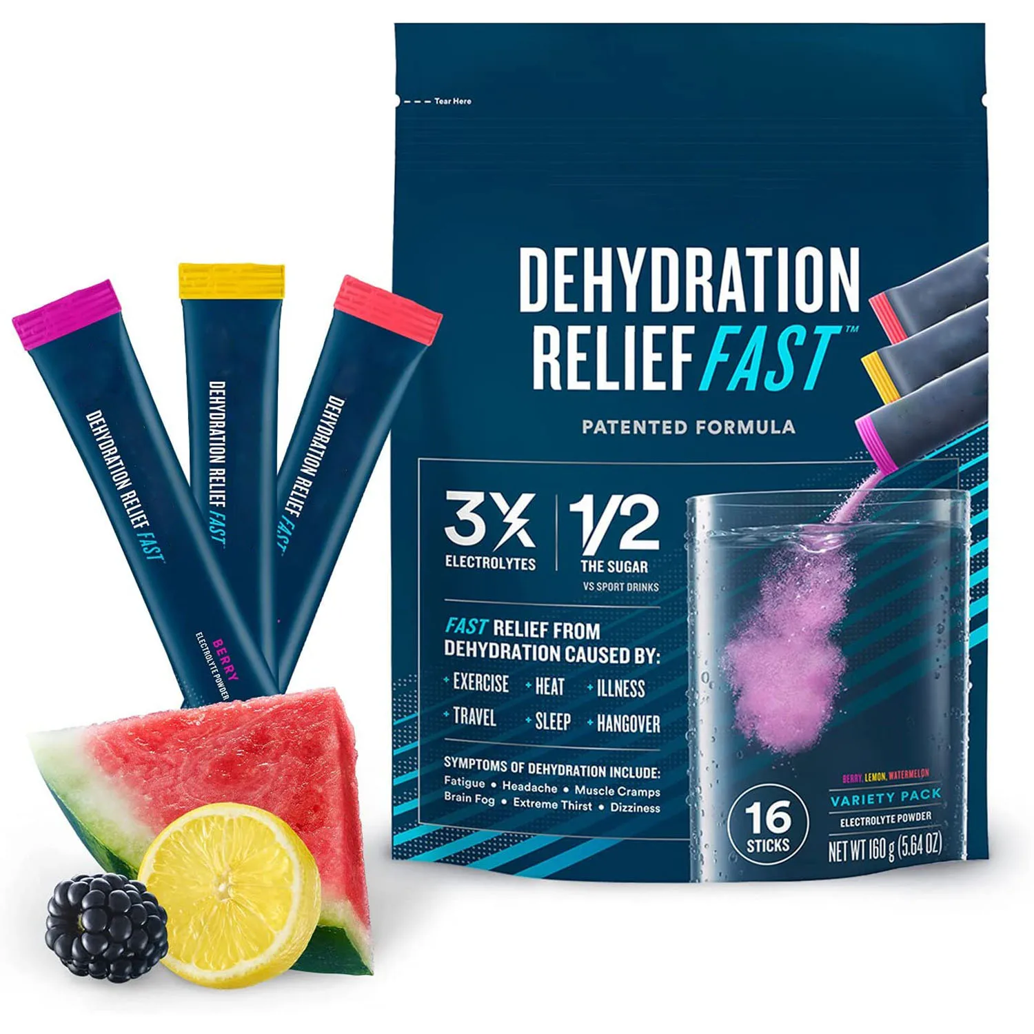 Electrolyte Powder For Dehydration Relief Fast For Workout Sweating Illness & Travel Recovery-Watermelon Berry Lemon