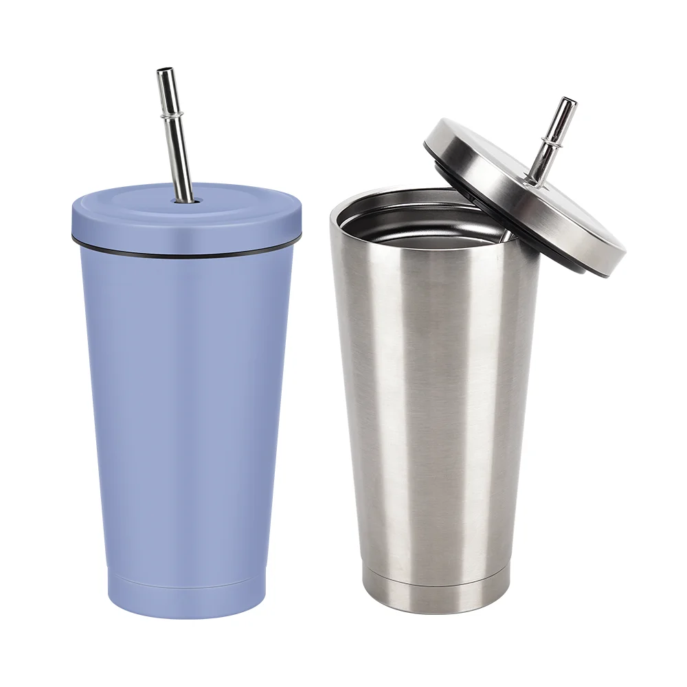 Custom Logo 17 oz Double Walled Stainless Steel Sublimation Inusulated Travel Juice Drink Tumbler With Straw
