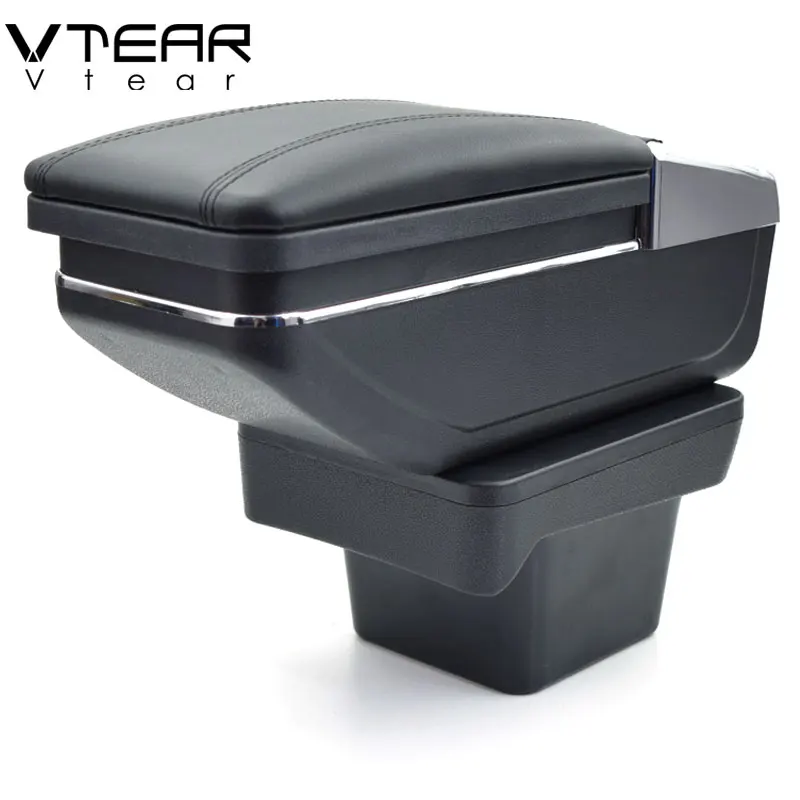 Vtear For VW Touran armrest leather central store storage box red thread car-styling interior ABS arm rest accessories 2016-2018
