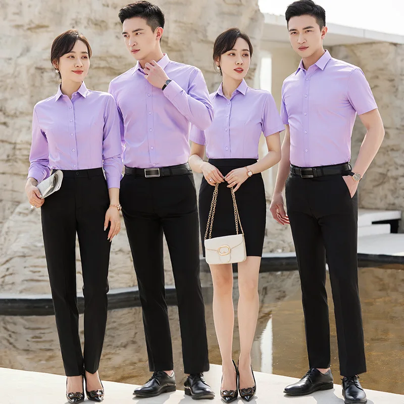 2024 bamboo fibre Collar Long Sleeve Shirt Female Professional Worker Decoration Body Square Collar Light Blue Twill Shirt