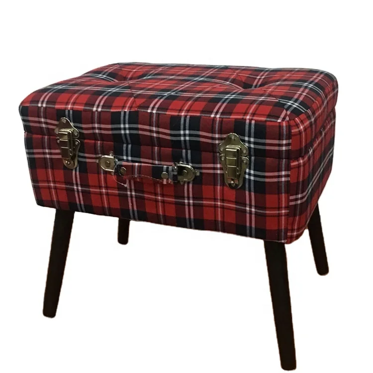 Fuzhou Fytch Factory Antique Tufted Top Velvet Rectangular Storage Ottoman Stool With 4 Wooden Legs in KD
