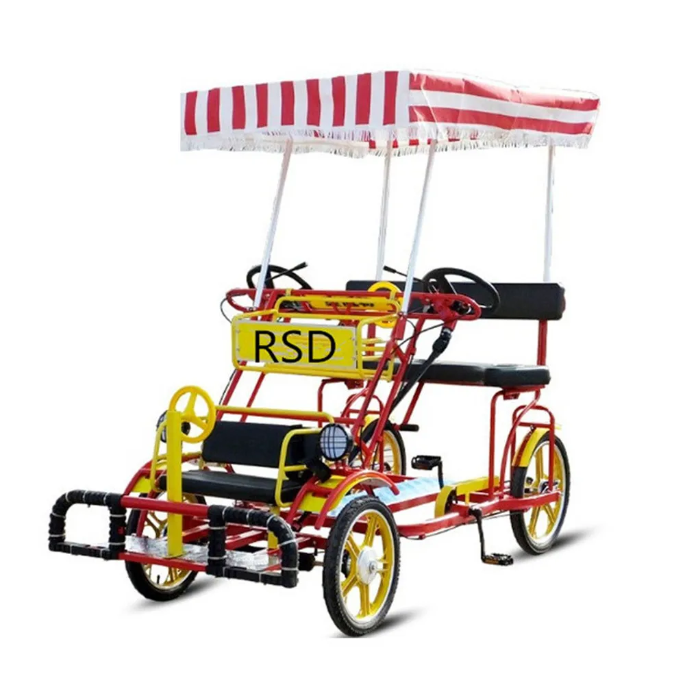 26 Inches Alloy Folding tandem Bike 4 Wheel Adult Pedal Bicycle Seater Quadricycle