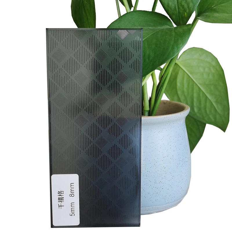 Decoration Frosted Partition Tempered Glass Panel Dark Grey Clear Pressed Patterned Glass