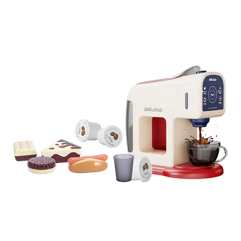 Kids play house coffee toy set plastic coffee machine toy with sound and light educational play kitchen Set with Play Food