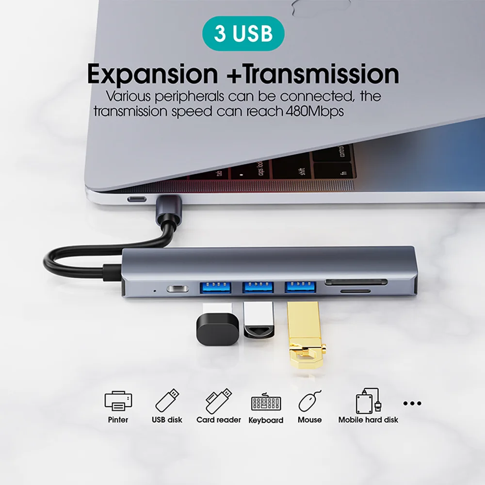 Usb Pd зарядные электронные устройства 7 в 1 Тип c концентраторы 3 usb pd hdtv с SD TF портов концентратор для Mabook pro