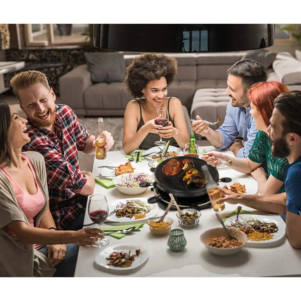 Barbecue  Raclette Grill   for 8 Persons with 8 pans and  1300W Non-stick Coating Thermostat Table  Electric  Grill