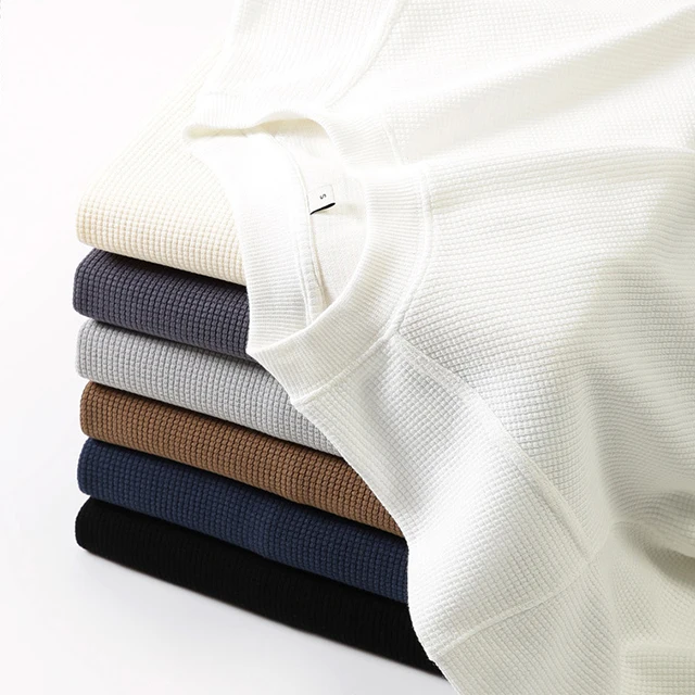 wholesale blank knit 100% cotton waffle raglan t shirt