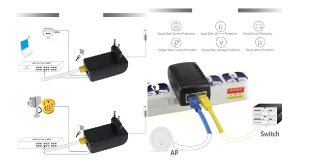Маленький легкий вес 10/100 м POE инжектор переменного тока Универсальный 100-240 В переменного тока импульсный источник питания 4805F