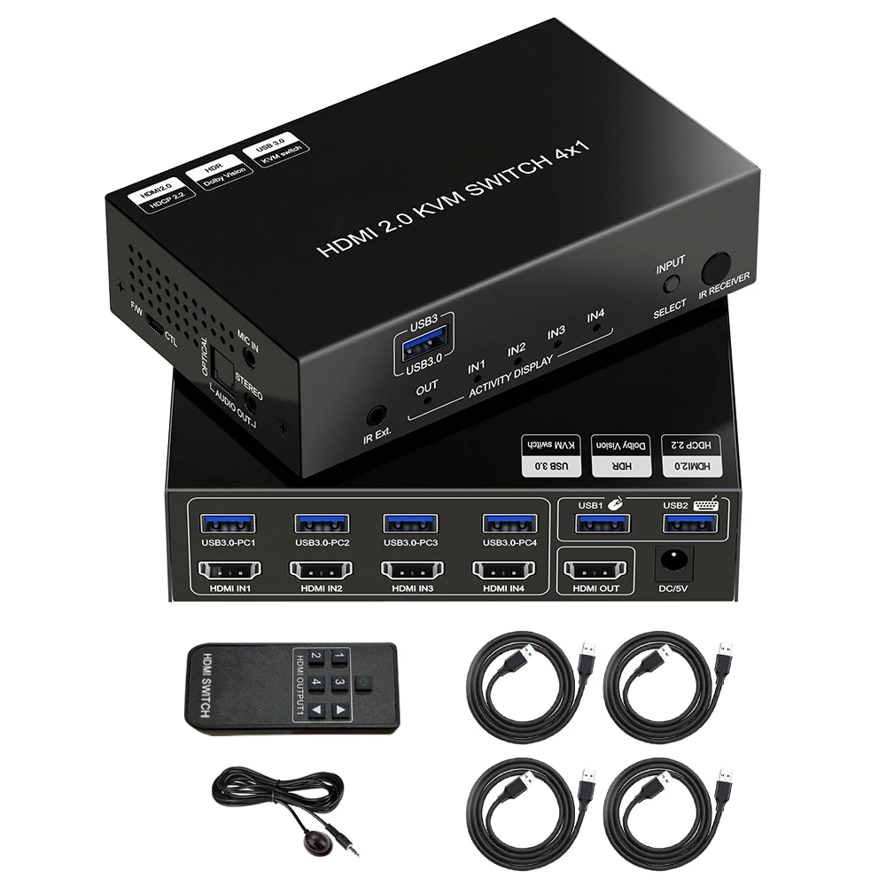 4K@60Hz HDMI KVM Switch HOT KEY SWITCH USB3.0 4-Port HDMI KVM Switch 4 input 1 output USB Switcher