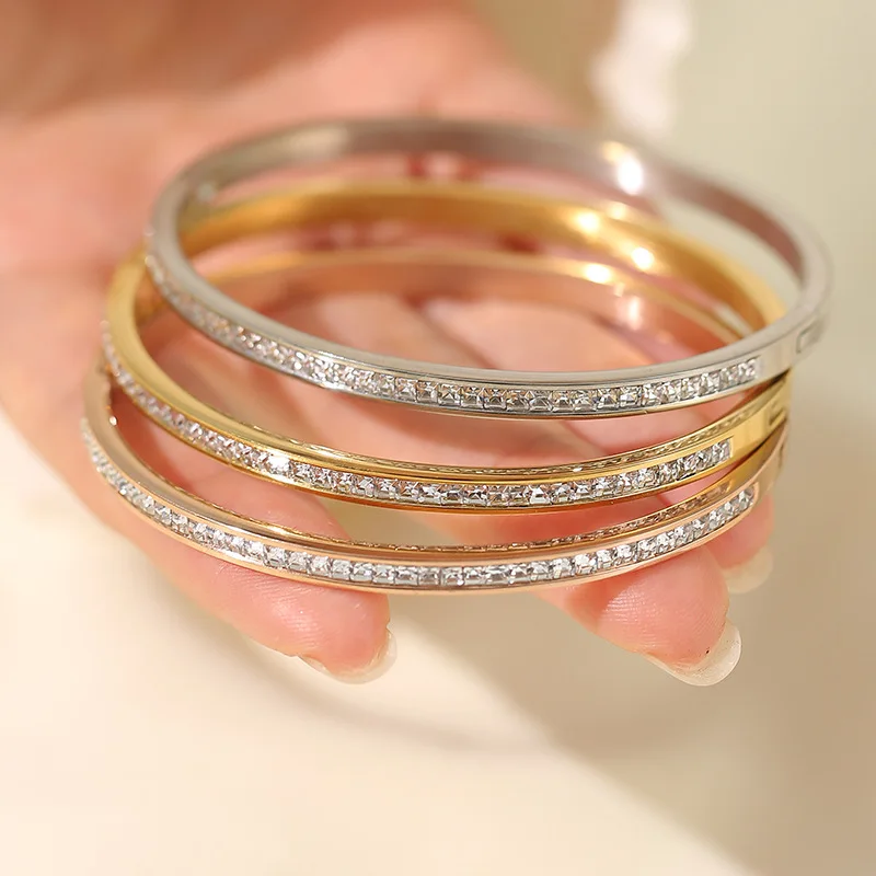 4 6 мм 60 водонепроницаемый не выцветает тускневые браслеты Bling 18k позолоченный нержавеющая сталь 316L CZ бриллиантовый браслет
