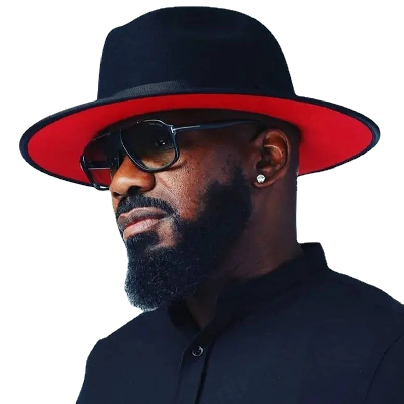 Wholesale Hot Sale Autumn Winter Two Tone Classics Black And Red Fedora Hats Wide Brim Wool Felt Retro Jazz Fedora Hats Unisex