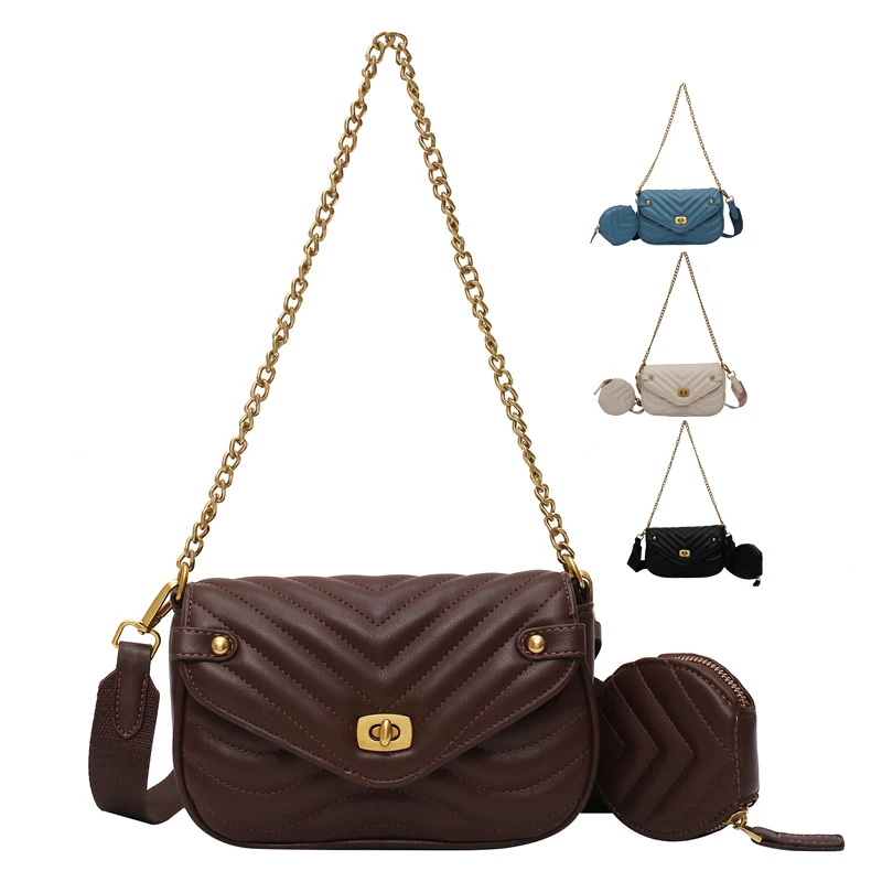 Fashionable 2 in 1 Luxury Shoulder Handbags Ladies Leather Designers Handbags Messenger Chain Bag for Women
