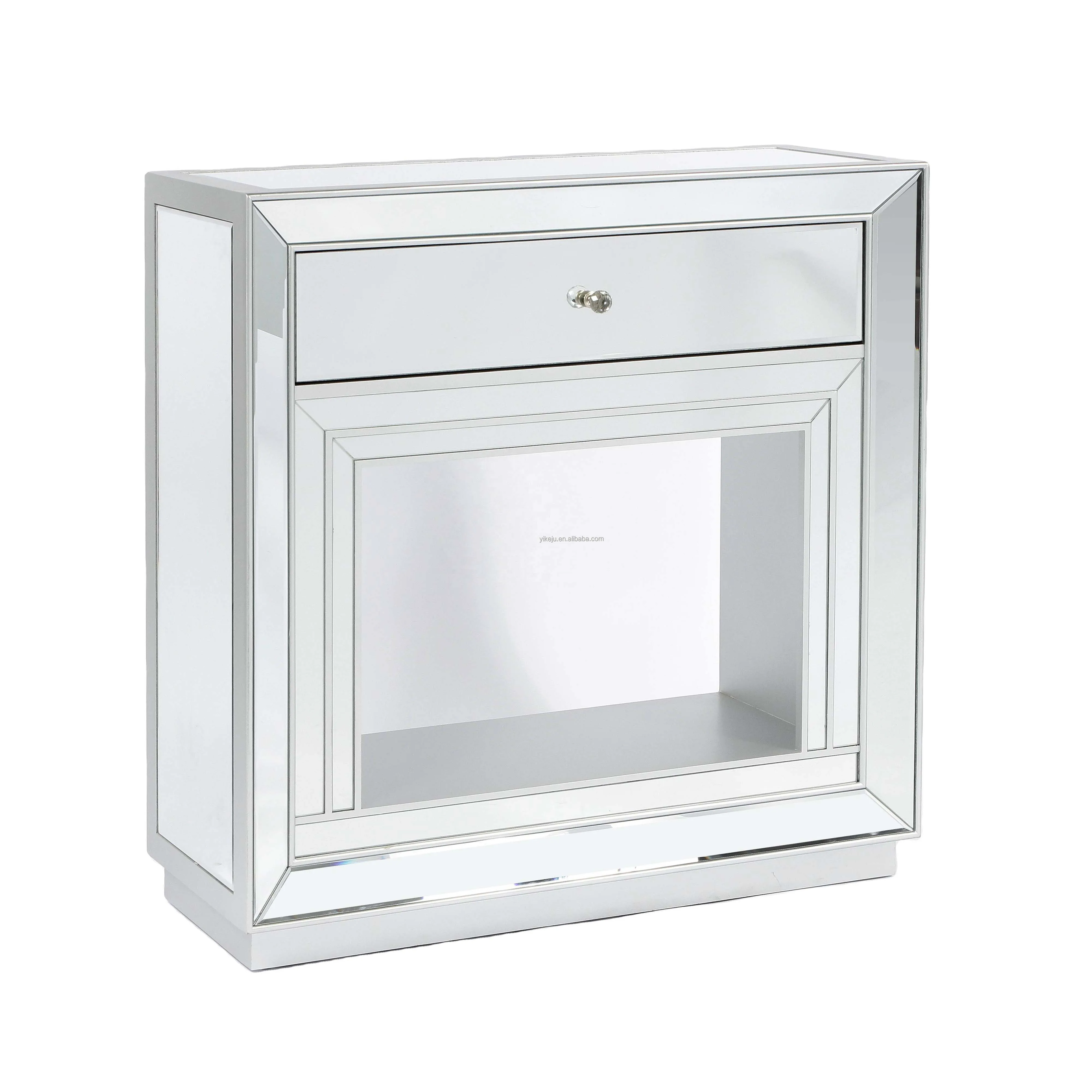 Wooden Mantel Modern indoor mirrored  fireplace  shelf manufacture OEM silver glass frame Customizable