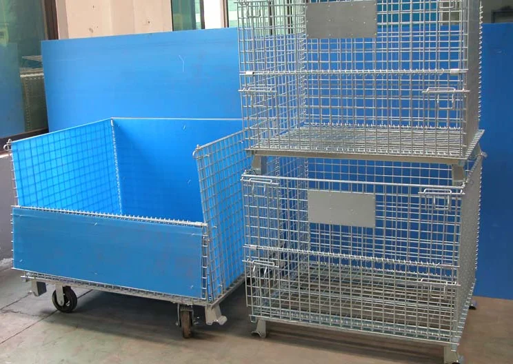 Foldable Warehouse Basket Lockable Stillage Pallet Secure Collapsible Wire Mesh Container Metal Storage Cages With Wheels
