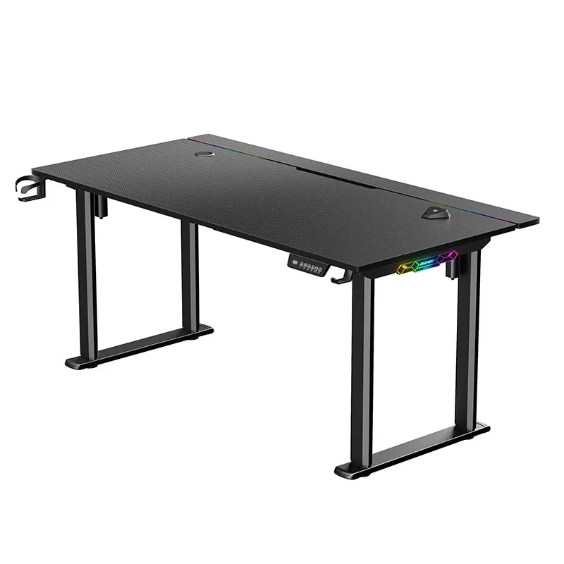 Adjustable height gaming desk RGB Light Racing PC Electric Computer Carbon fiber surface gaming table with led lights