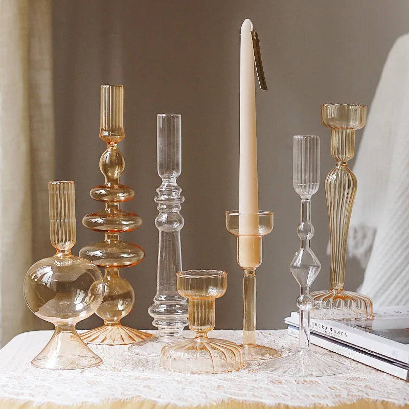 Cheap Creative Glass Candle Holder Hotel Home Table Wedding Decoration Tall Glass Candlestick