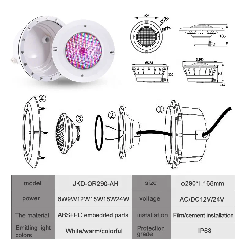 CE ROHS 12volt 24volt 18W landscape abs plastic recessed underwater light abs ip68 rating par56 housing led swimming pool light