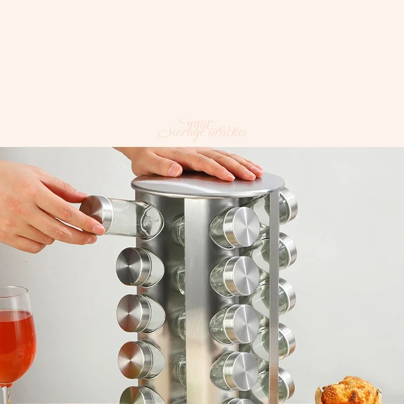 Stainless iron seasoning can storage rack kitchen supplies rotating seasoning rack
