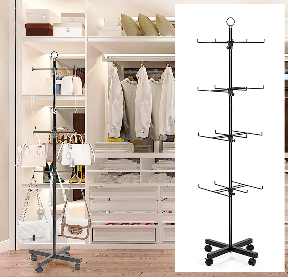 Retail Shops Floor Standing Metal Wire Hooks Rack Rotating Display Stand For Candy Snack Jewelry