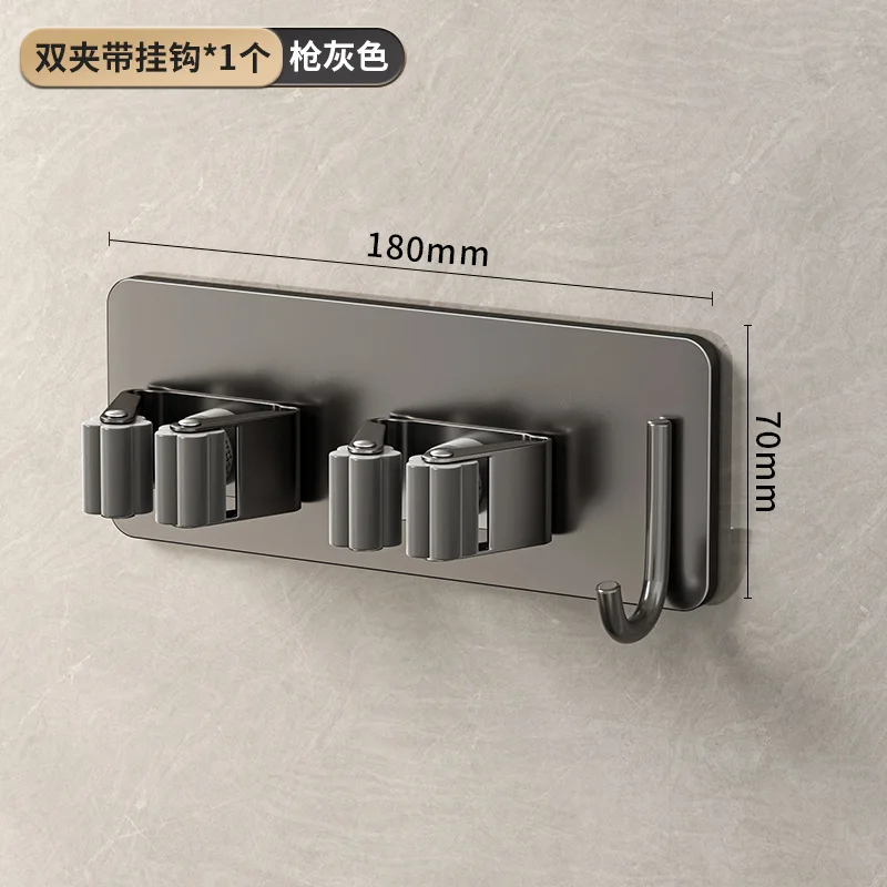 Factory Wholesale 304 Stainless Steel Metal Mop hanger rack Strong adhesive bonding Wall Mounted Storage Mop Holder Broom hook