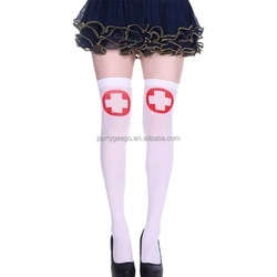 Halloween Stockings Cosplay Stockings Women Soft Knee Socks White Red Cross Bow Nurse Cosplay Socks