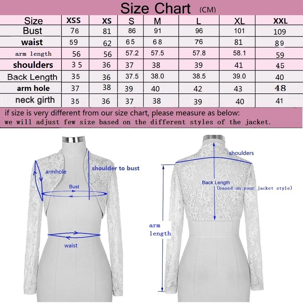 RSJ162 Long Sleeves Lace Wedding Bolero Bride Jacket