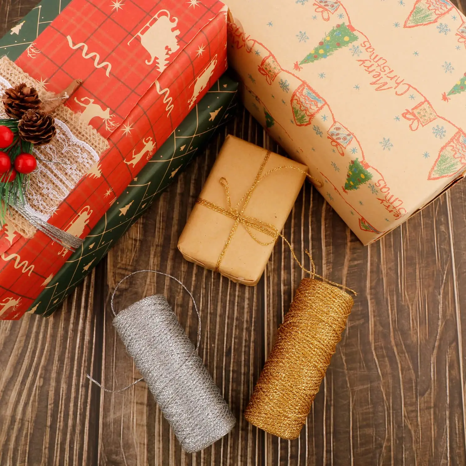 Wholesale Gold Thread Cord Packing Rope 2mm*100m Ornament String silver DIY Wedding Party Christmas