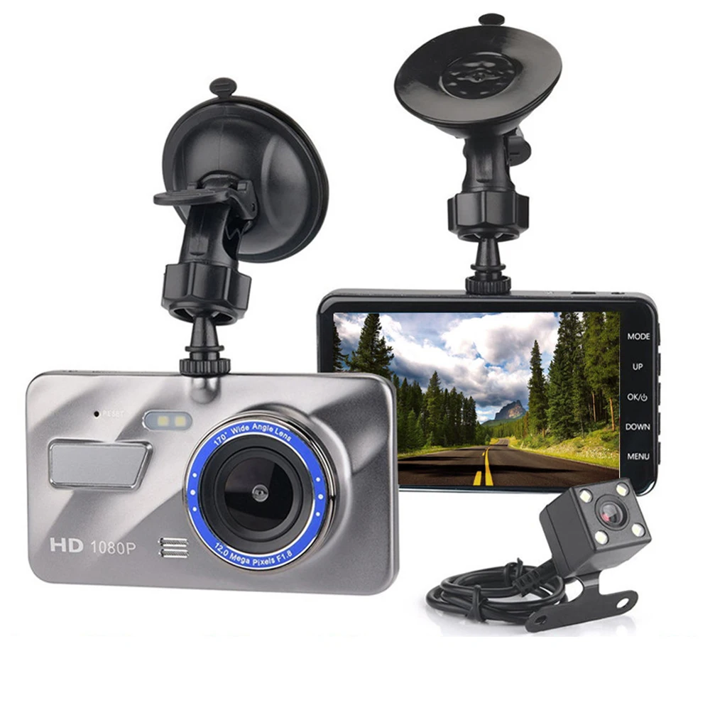 Автомобильный рекордер 4 дюймовый экран в режиме циклической записи заднего вида Full HD 1080P видеорегистратор с двумя камерами об автомобильном видеорегистраторе (DVR с 170 с широкоугольным объективом с углом обзора