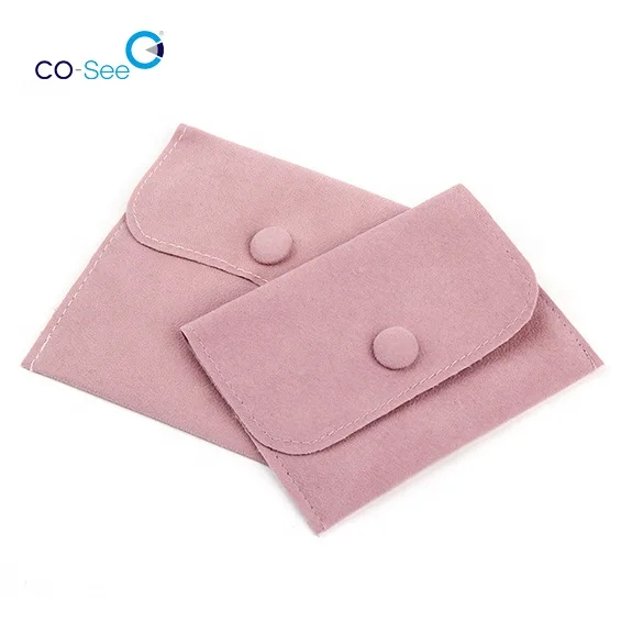 Wholesale Custom Printed Microfiber Velvet Jewelry Bags Envelope Gift Packaging Pouch with Snap Button