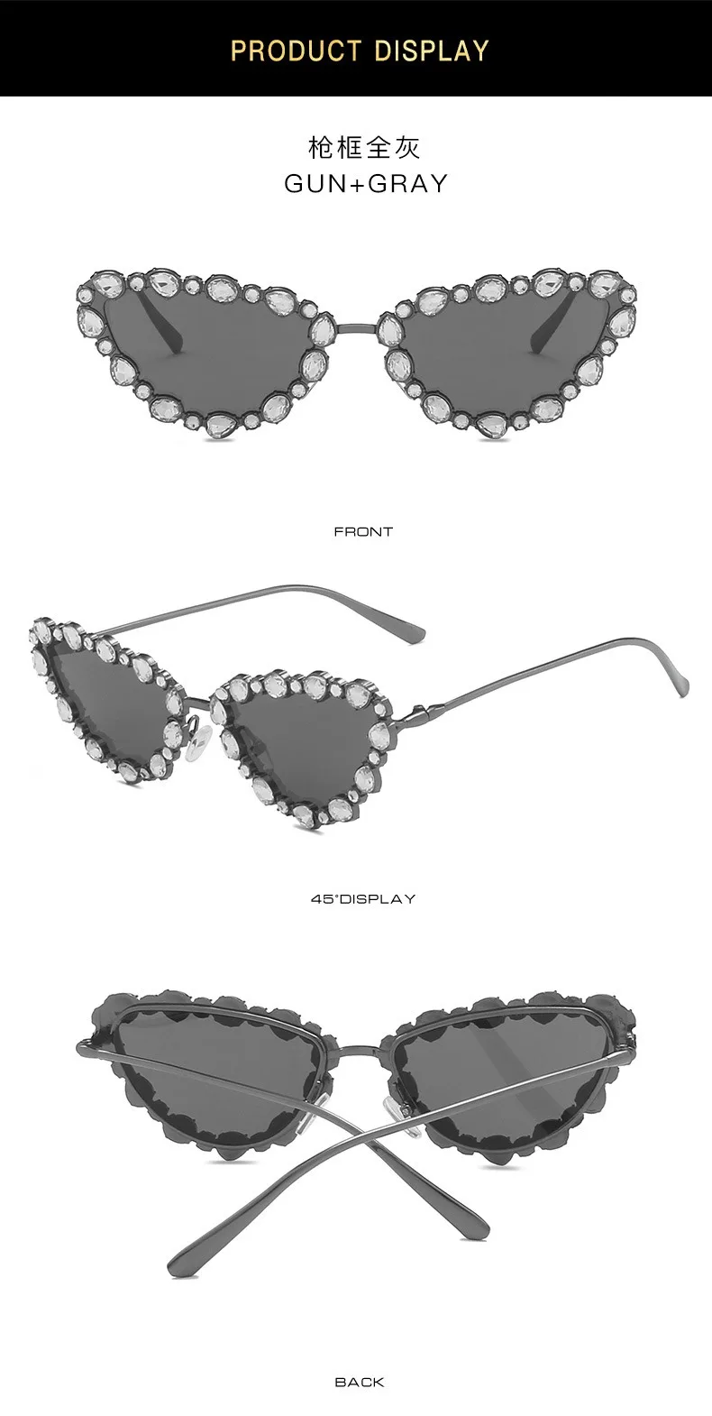 QSKY reasonable price vintage small cat eye metal frame diamond studded butterfly shades sunglasses