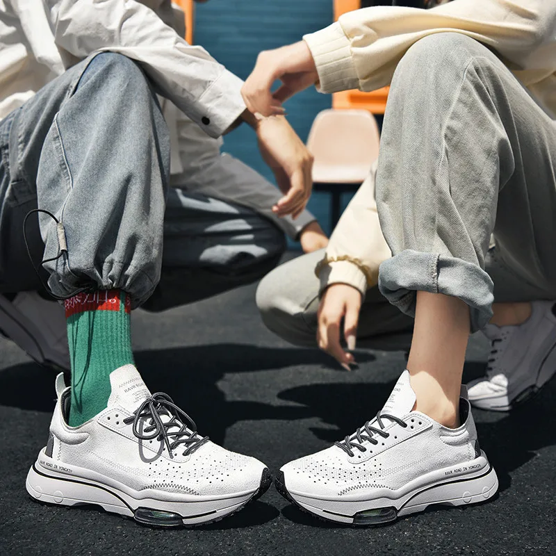 Microfiber Leather Sport Running Shoes Anti-slip Wear-resistant EVA Sole Men Women casual sneakers couple shoes