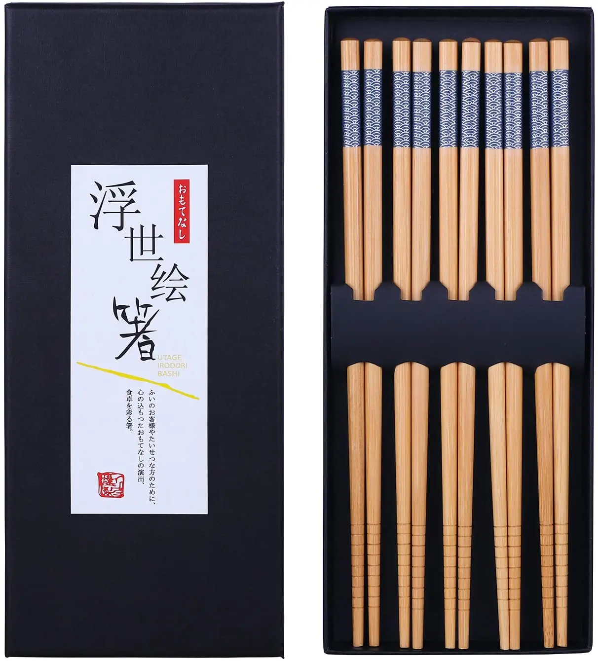 5 Pairs Bamboo Chopsticks Reusable Japanese Style Chopstick Gift Sets Classic Natural Bamboo Chop Sticks Dishwasher Safe