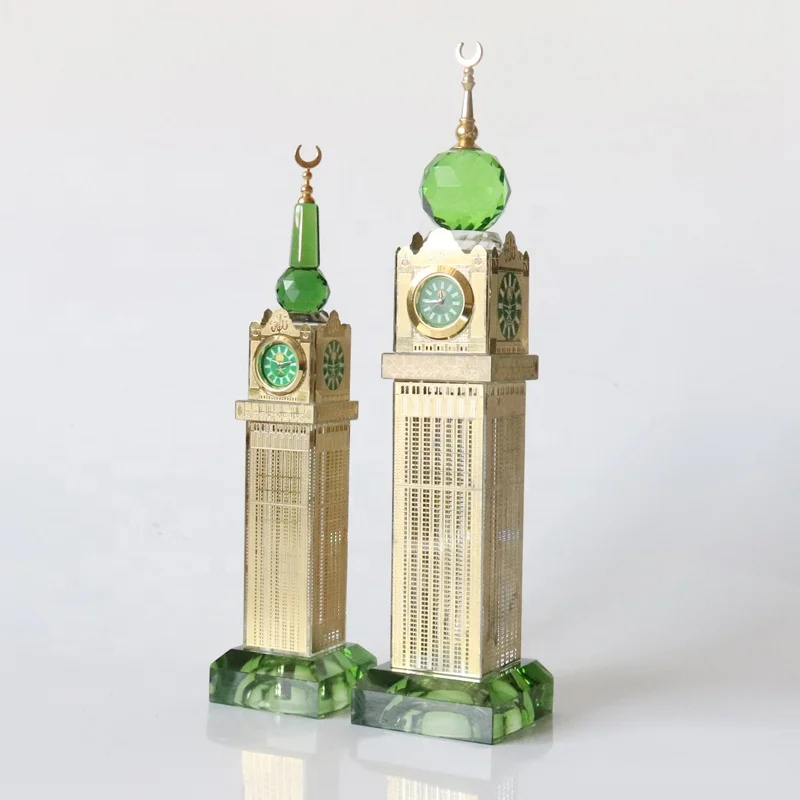 Crystal Makkah Mecca Clock Tower Model With Led Light Base For Abraj Al Bait Islamic Souvenirs