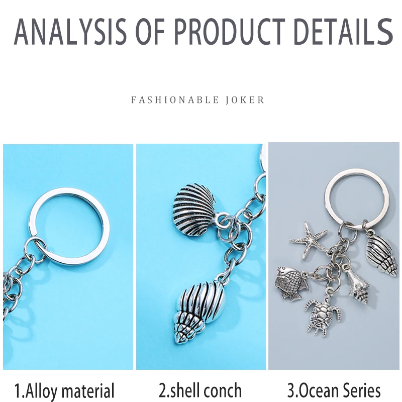 Fashion ocean series keychain shell starfish conch turtle goldfish charm alloy material match bags key charm accessories
