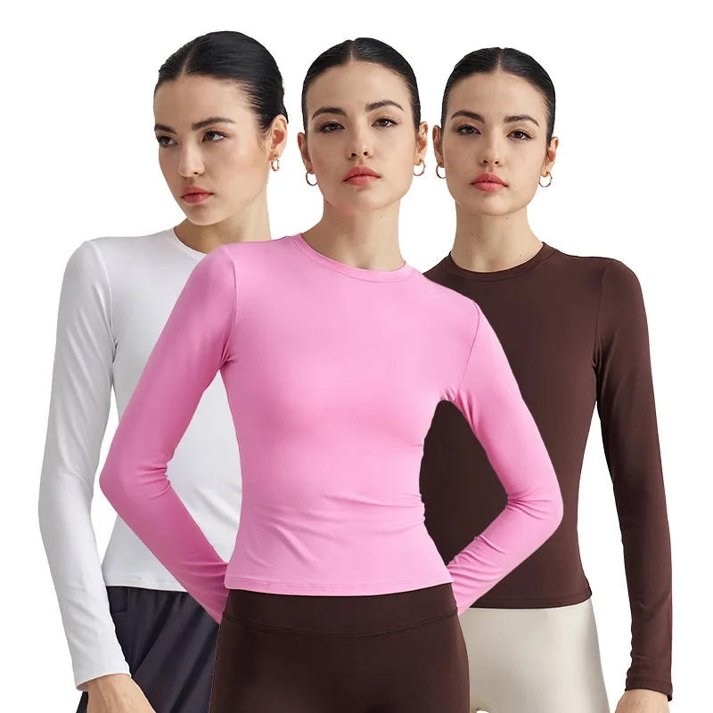 ADCX42005 Women Crew Neck Long Sleeves Fitness Yoga Tops Soft Workout Gym Wear